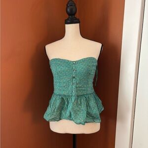 Aerie Green Sleeveless Bustier Peplum Blouse